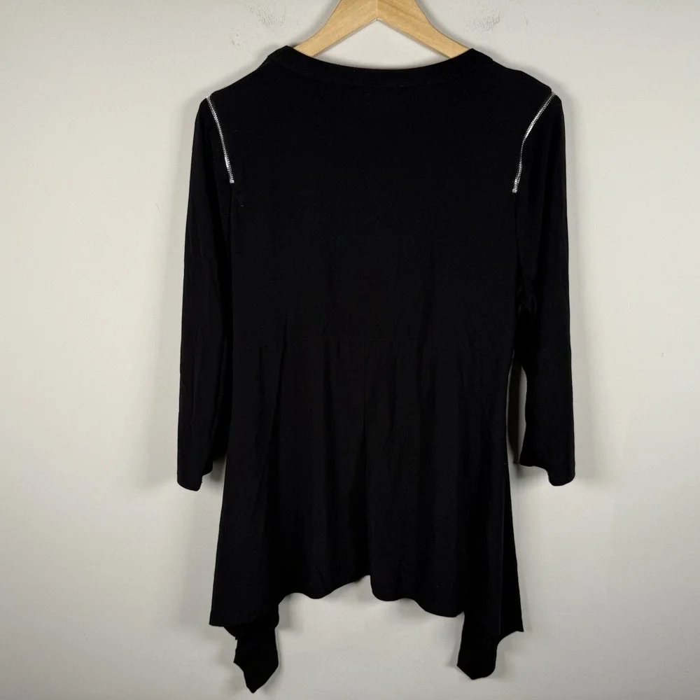 CHAUS NY BLACK ZIPPERED SHOULDERS TUNIC BLOUSE‎ SZ XL CAREER ACADEMIA